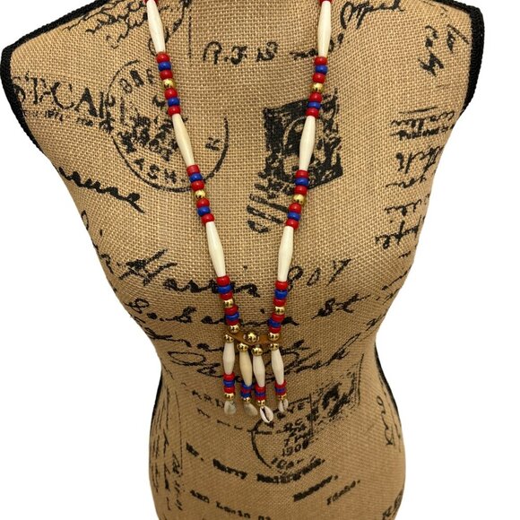 Vintage NAJAVO INDIAN BONES HAIR-PIPE BEADED NECKLACE MULTICOLOR - Picture 4 of 6